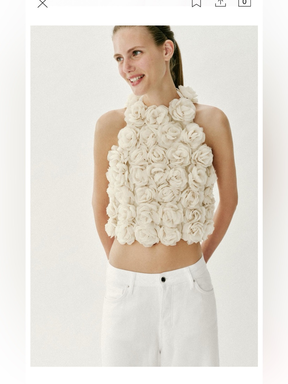 Zara Cream Floral Appliqué Halter Camisole